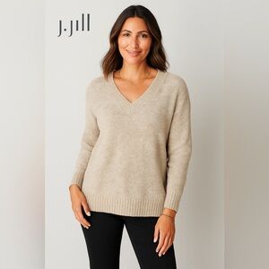 J.Jill Women’s Large Beige V-Neck Long Sleeve Knit Pullover Sweater alpaca